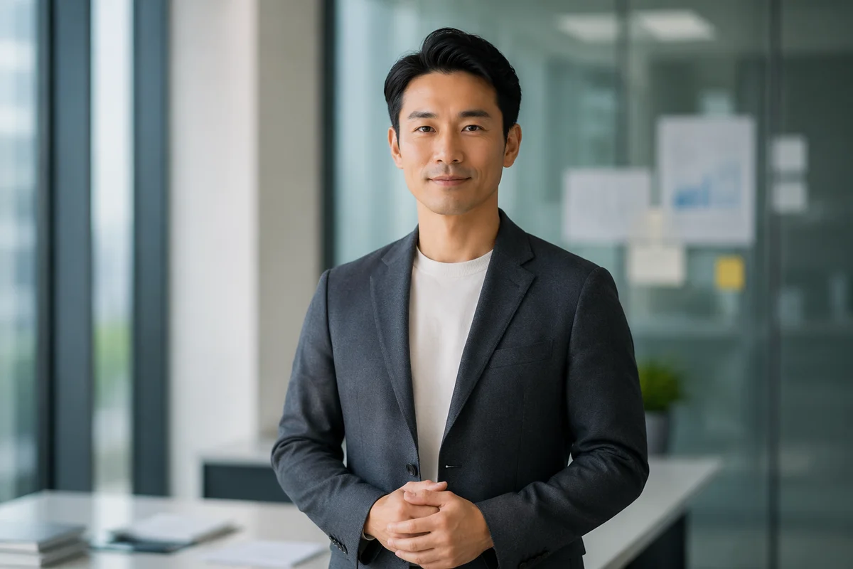 Confident Asian Man in Modern Office