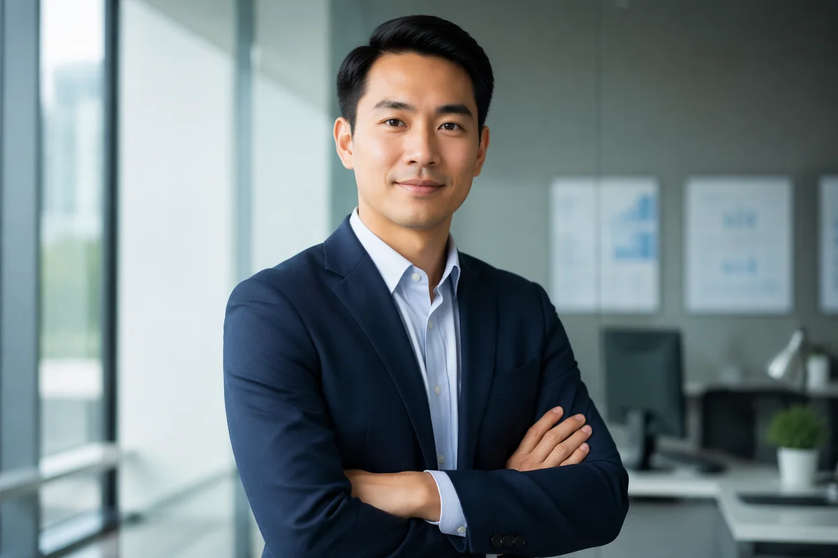 Confident Asian Man in Modern Office