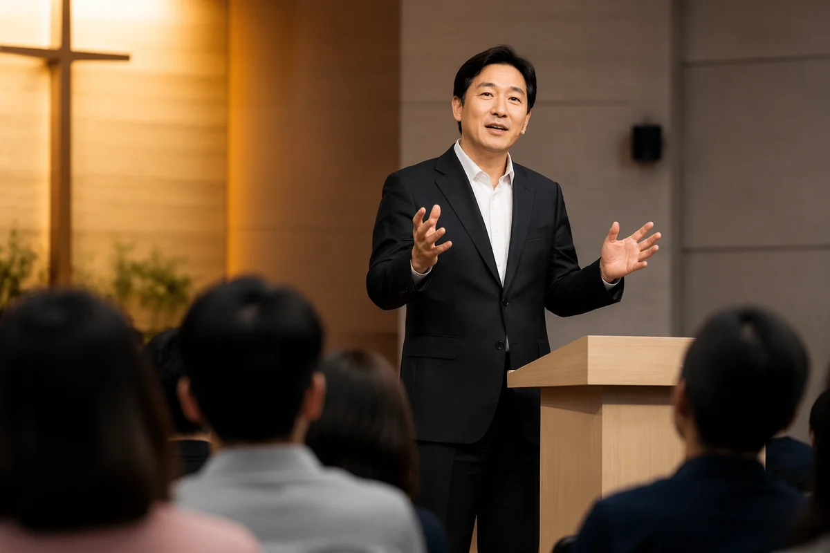 East Asian Pastor on Modern Church Stage