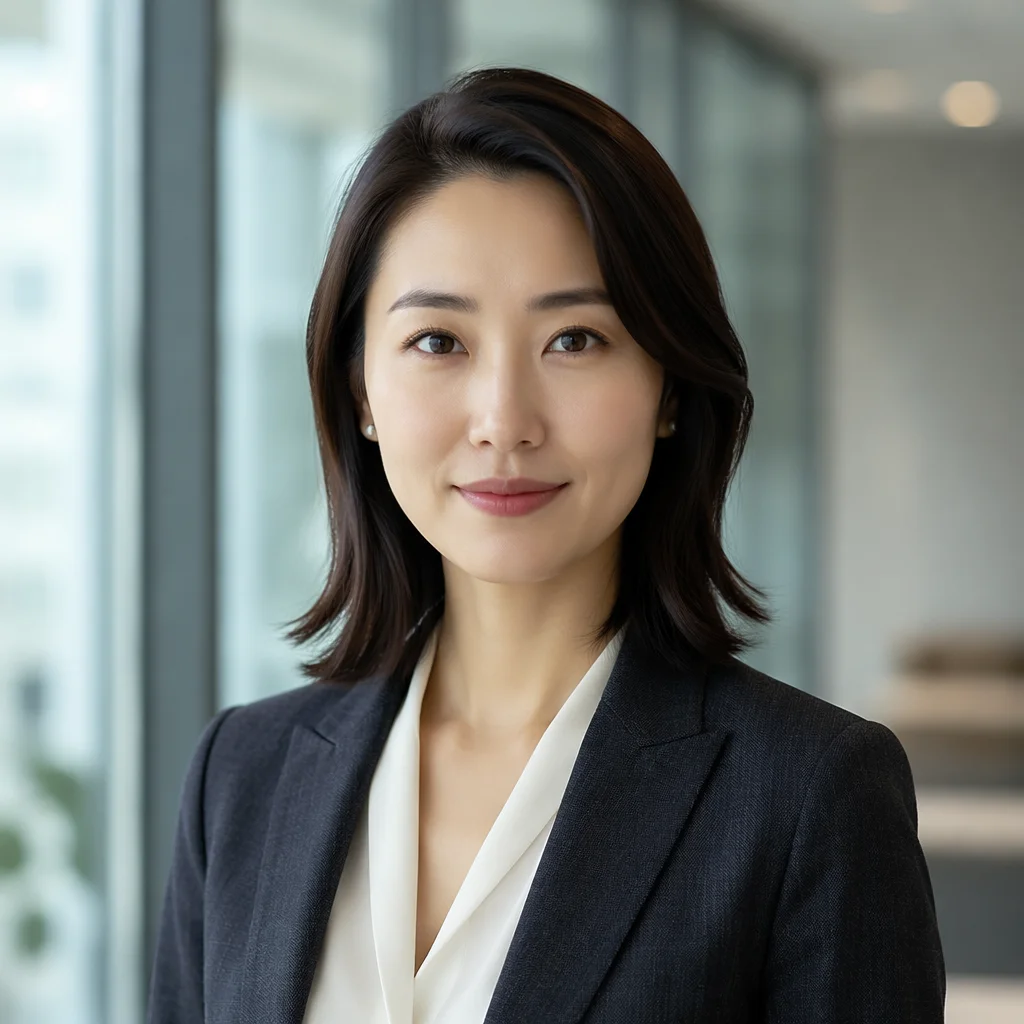 Confident East Asian Professional Office Headshot