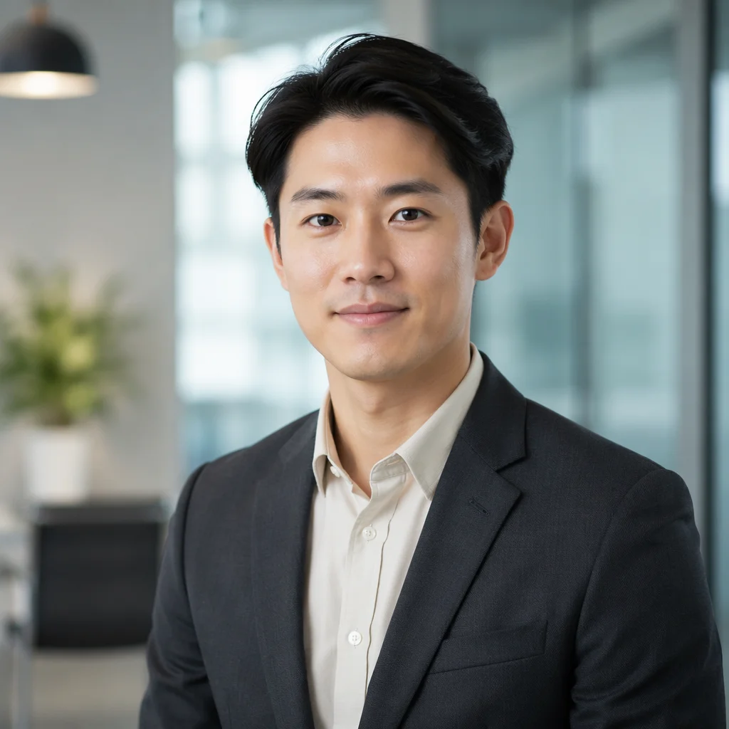 Confident East Asian Professional Office Headshot