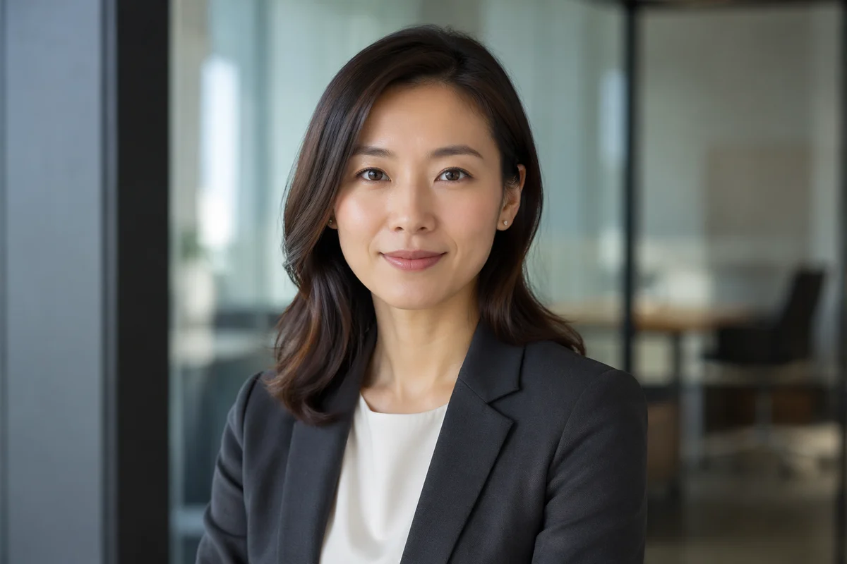 Confident East Asian Professional Office Headshot