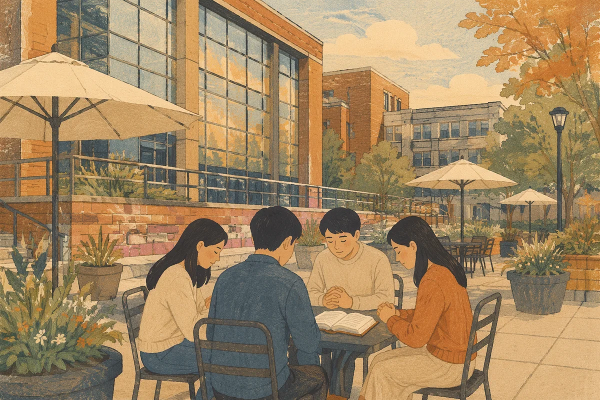Asian Students Praying on University Campus