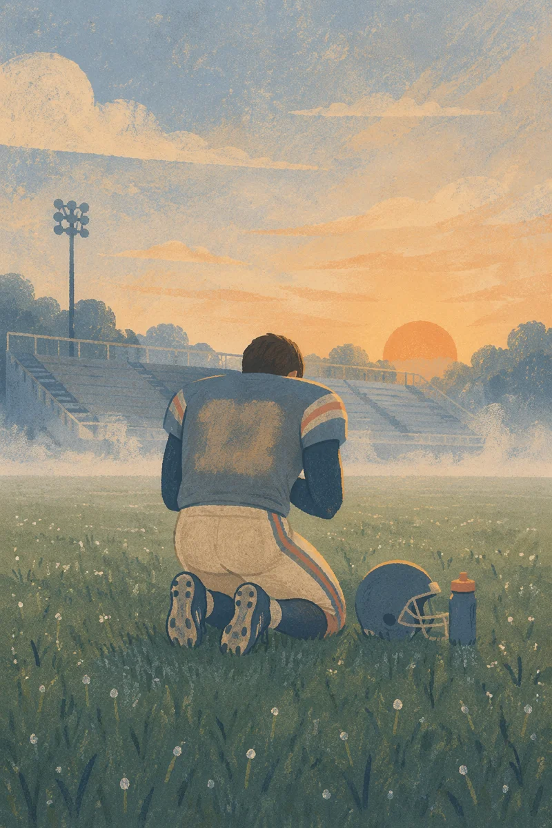 Athlete Kneeling in Prayer Before Game