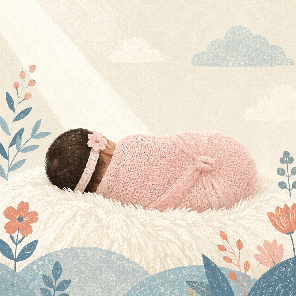 Peaceful Newborn in Pink Knit Swaddle