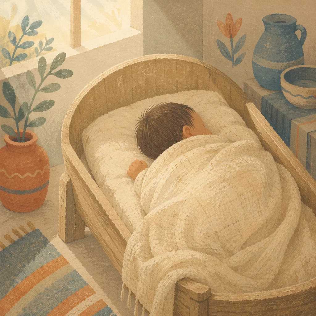 Peaceful Newborn Sleeping in Woven Blanket