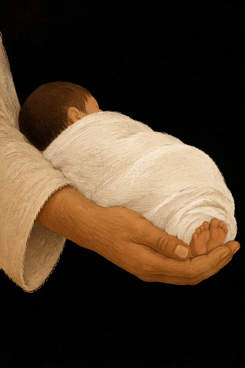 Peaceful Newborn in White Blanket