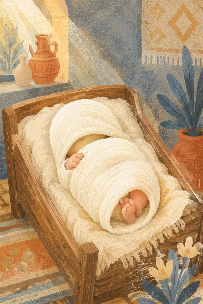 Peaceful Newborn Sleeping in Rustic Cradle