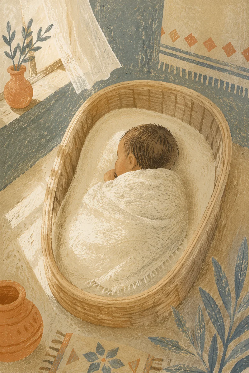 Peaceful Newborn Sleeping in Woven Blanket