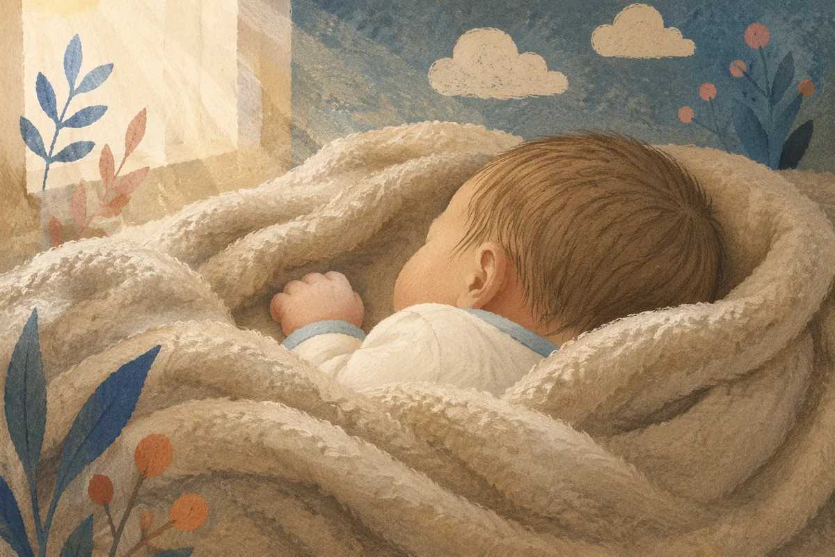 Peaceful Newborn Sleeping in Taupe Blanket