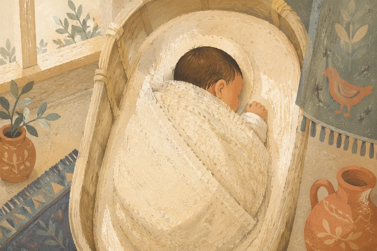 Peaceful Newborn Sleeping in Woven Blanket