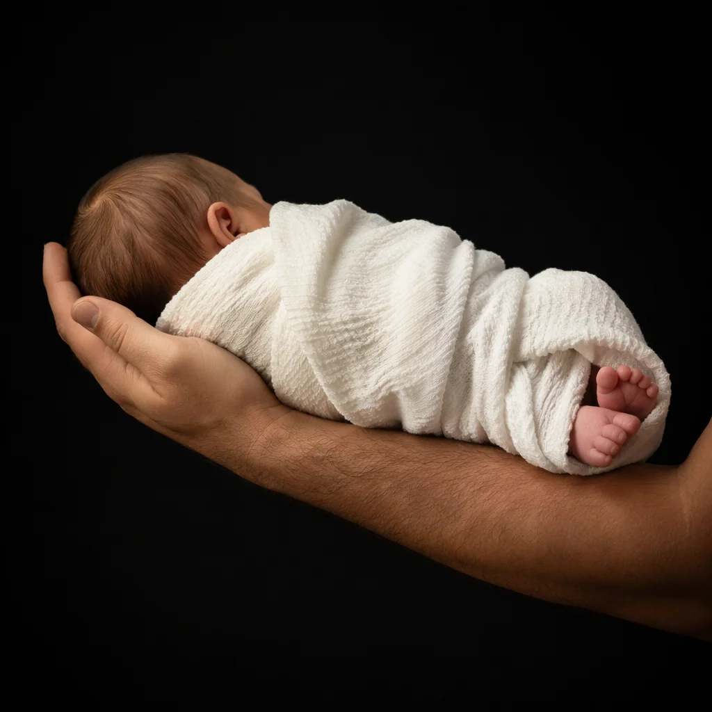 Peaceful Newborn Sleeping in Protective Hands