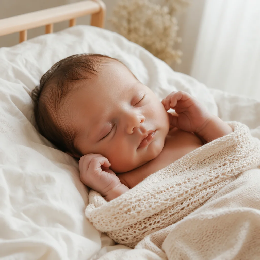 Peacefully Sleeping Newborn by Sunlit Window