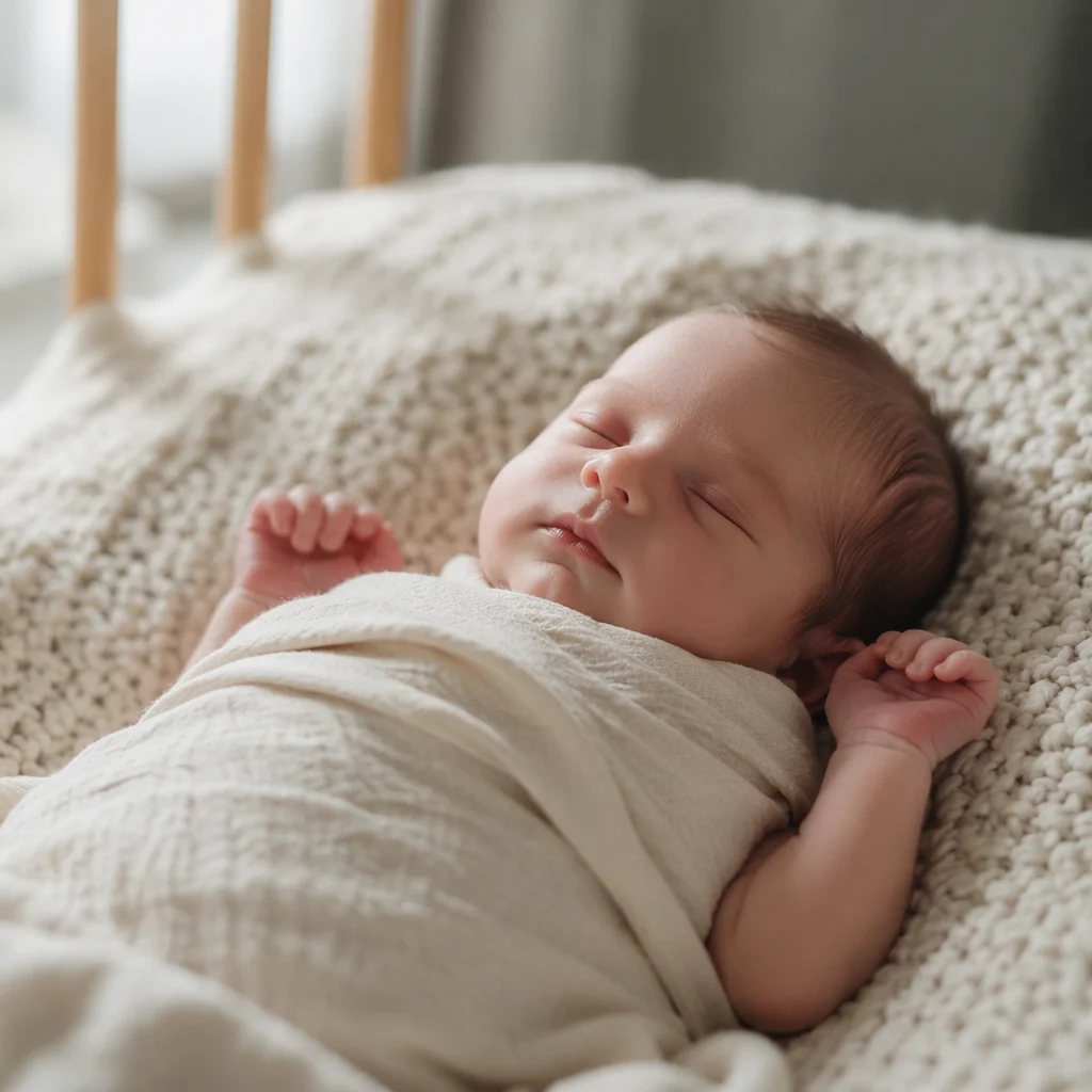 Sleeping Newborn on Soft Knit Blanket