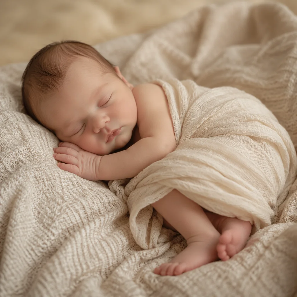 Peaceful Newborn Sleeping on Knit Blanket