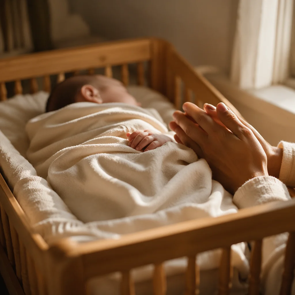 Peaceful Newborn in Prayerful Nursery Light