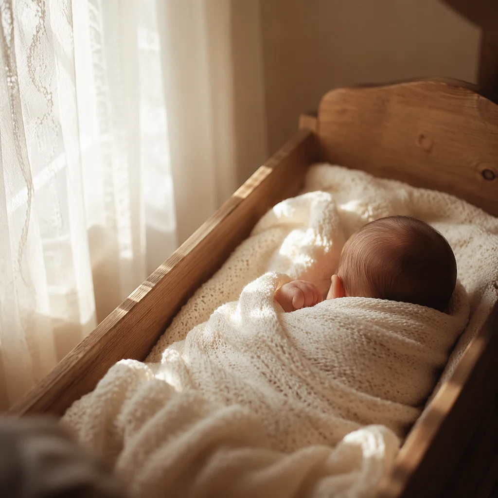 Peaceful Newborn Sleeping in Cream Blanket