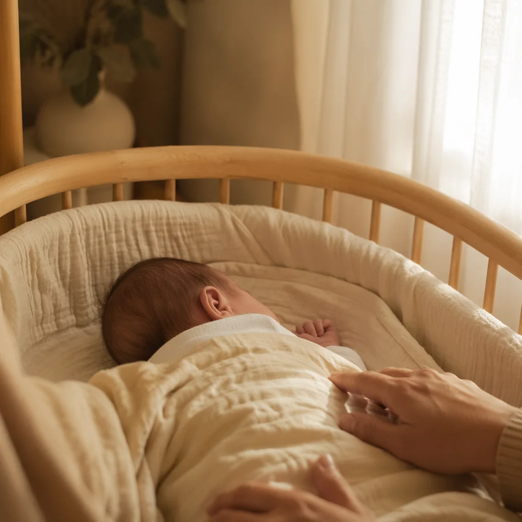 Peaceful Newborn Sleeping in Cream Swaddle