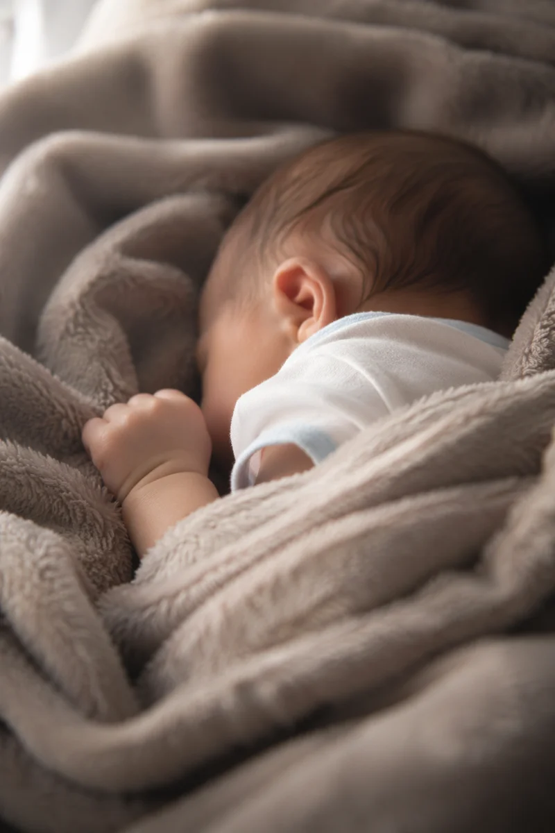 Peaceful Newborn Sleeping in Plush Blanket