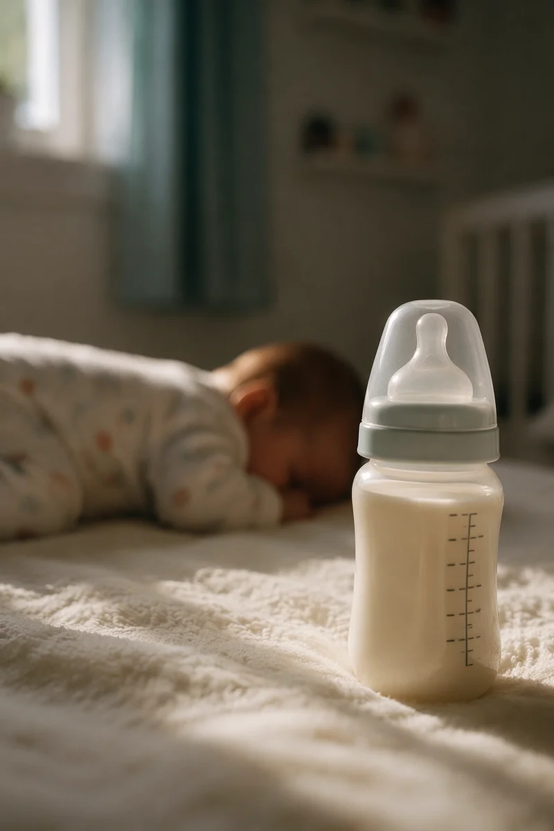 Peaceful Newborn Sleeping Beside Baby Bottle