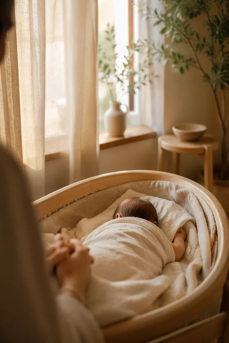 Peaceful Newborn in Warm Morning Nursery