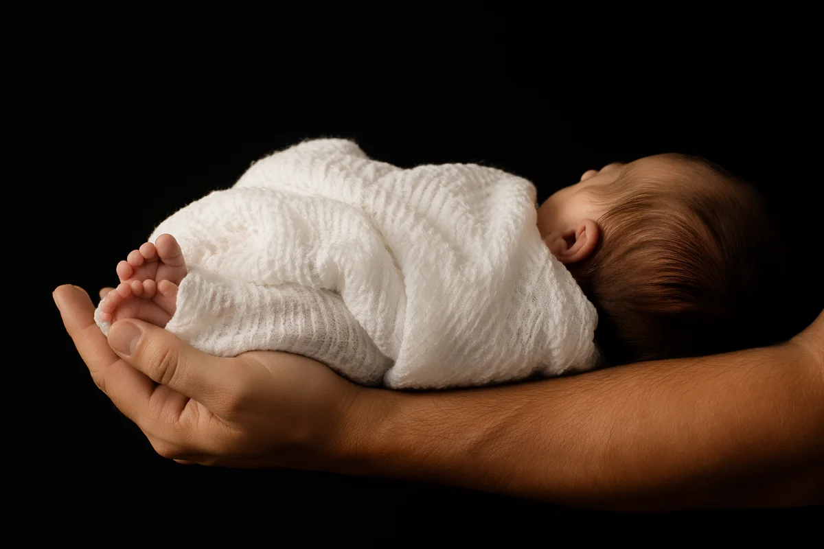 Peaceful Newborn Sleeping in Protective Arms