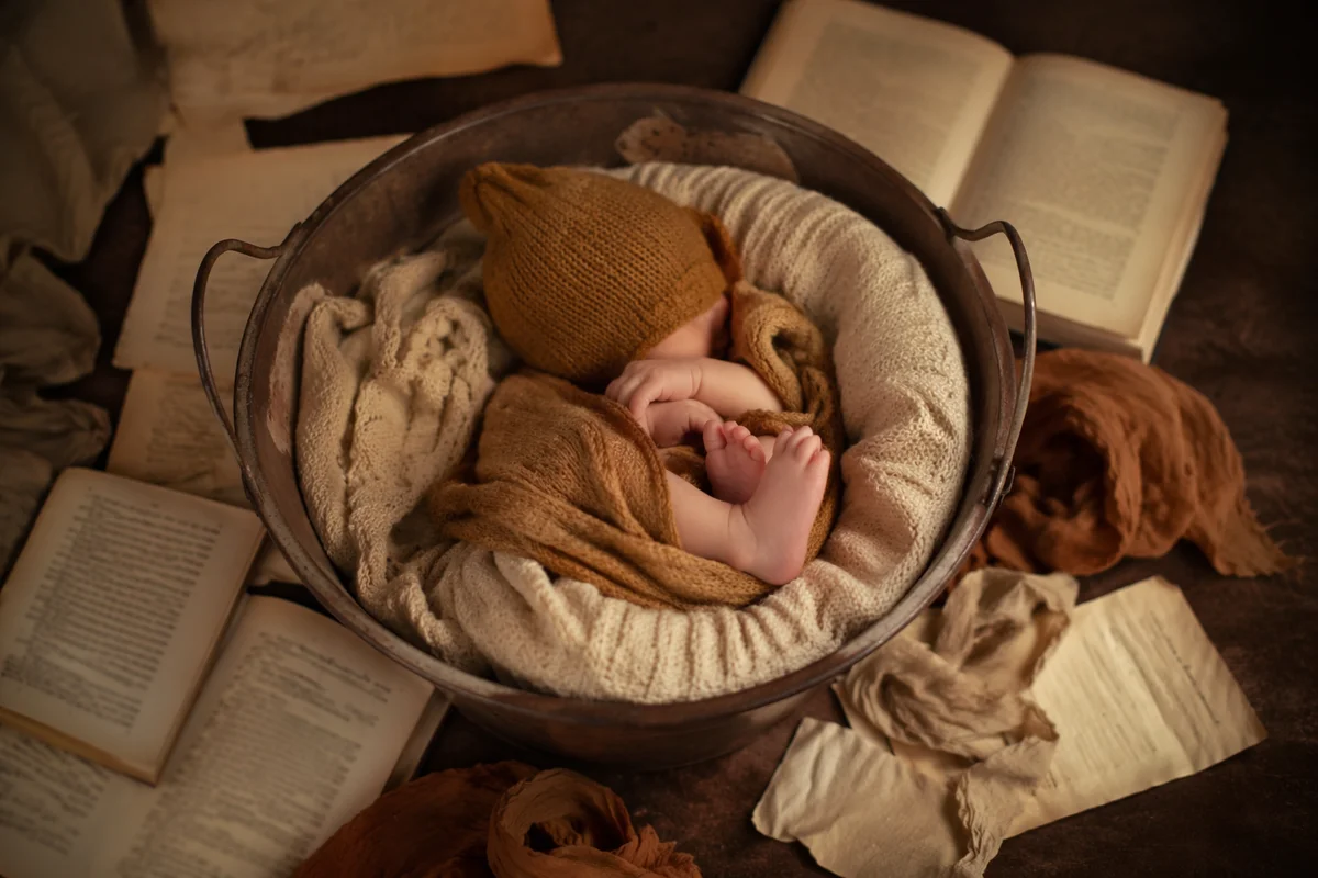 Peaceful Sleeping Newborn in Rustic Blanket