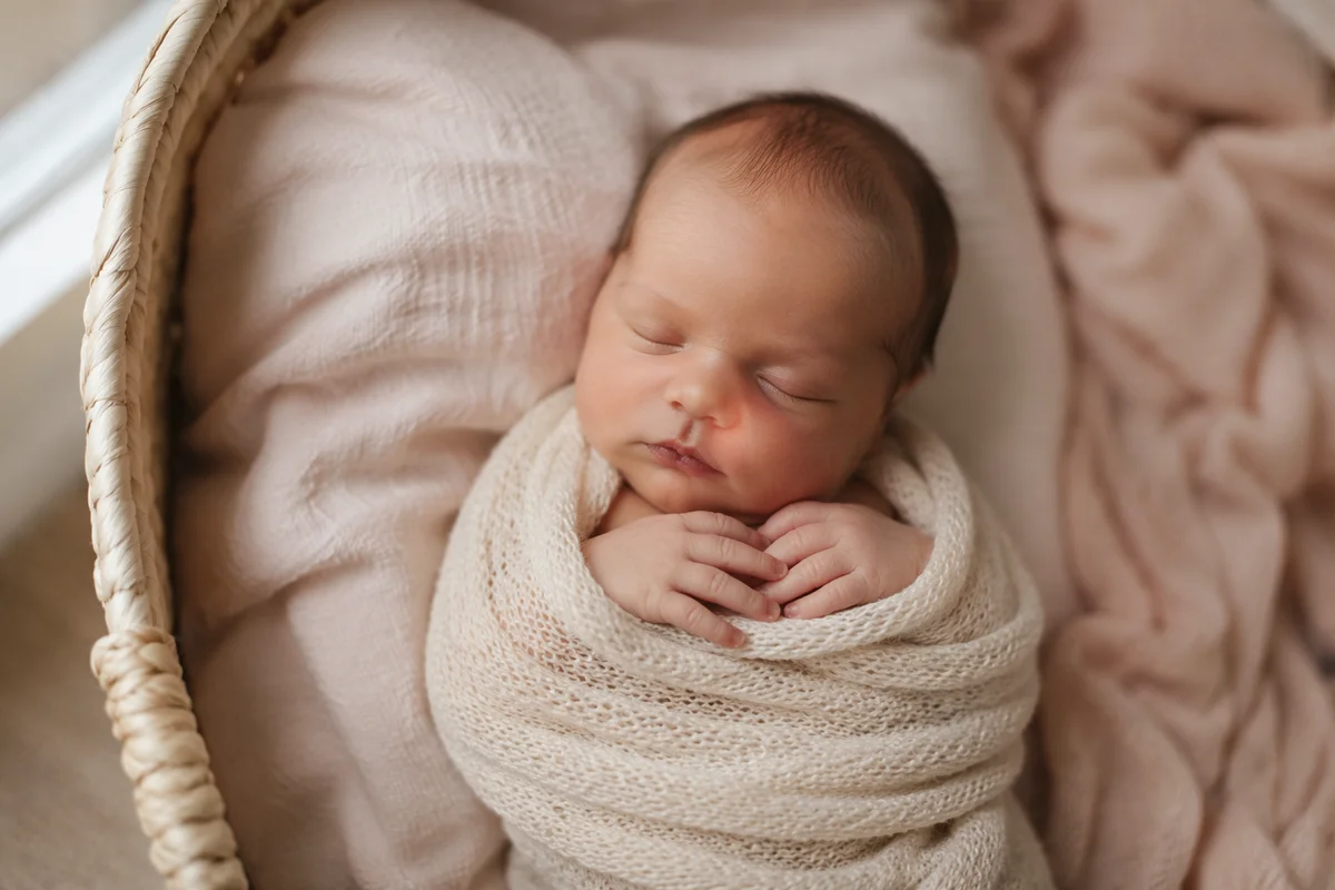 Sleeping Newborn in Cozy Bassinet