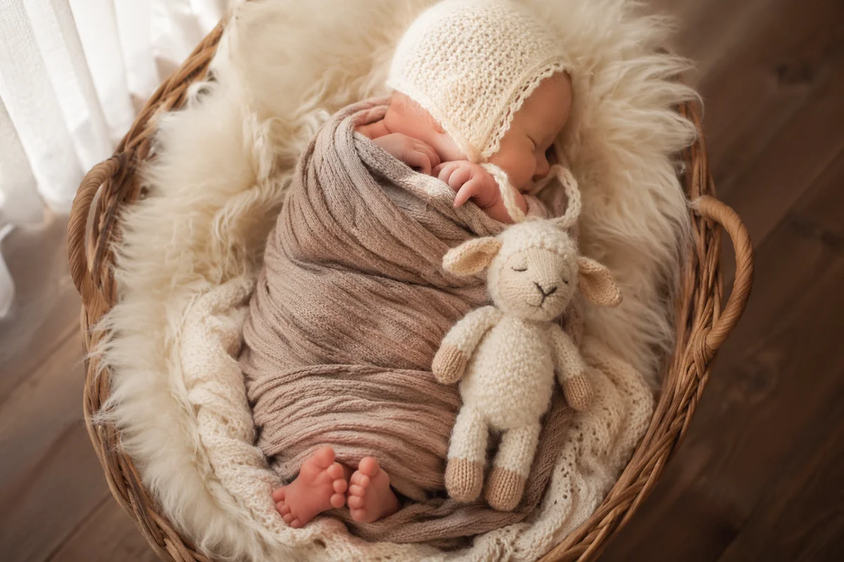 Peaceful Sleeping Newborn in Woven Basket