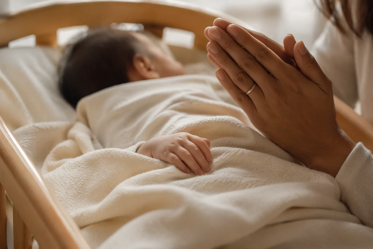 Peaceful Newborn Sleeping in Cream Blanket