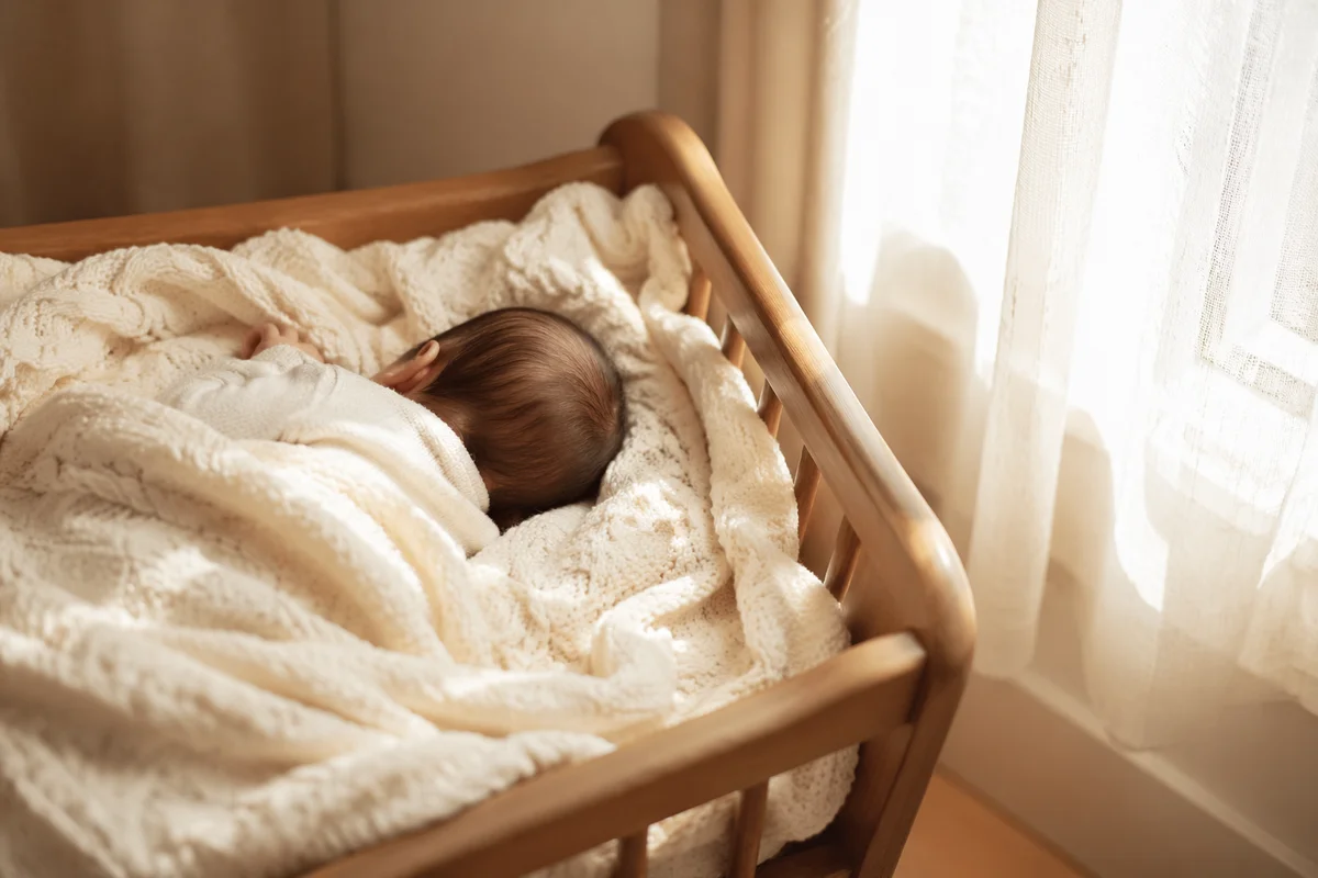Peaceful Newborn Sleeping in Cream Blanket