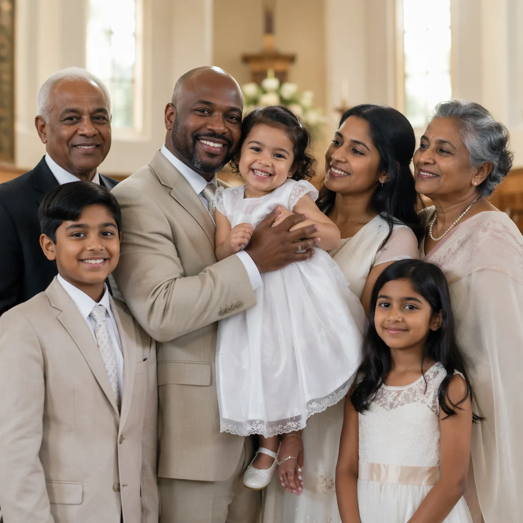 Smiling Child With Family in Church
