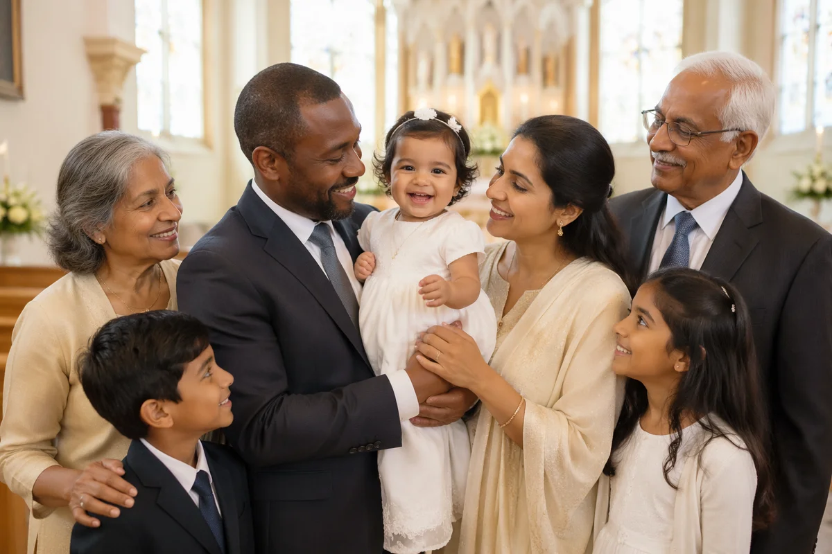 Smiling Child with Family in Church
