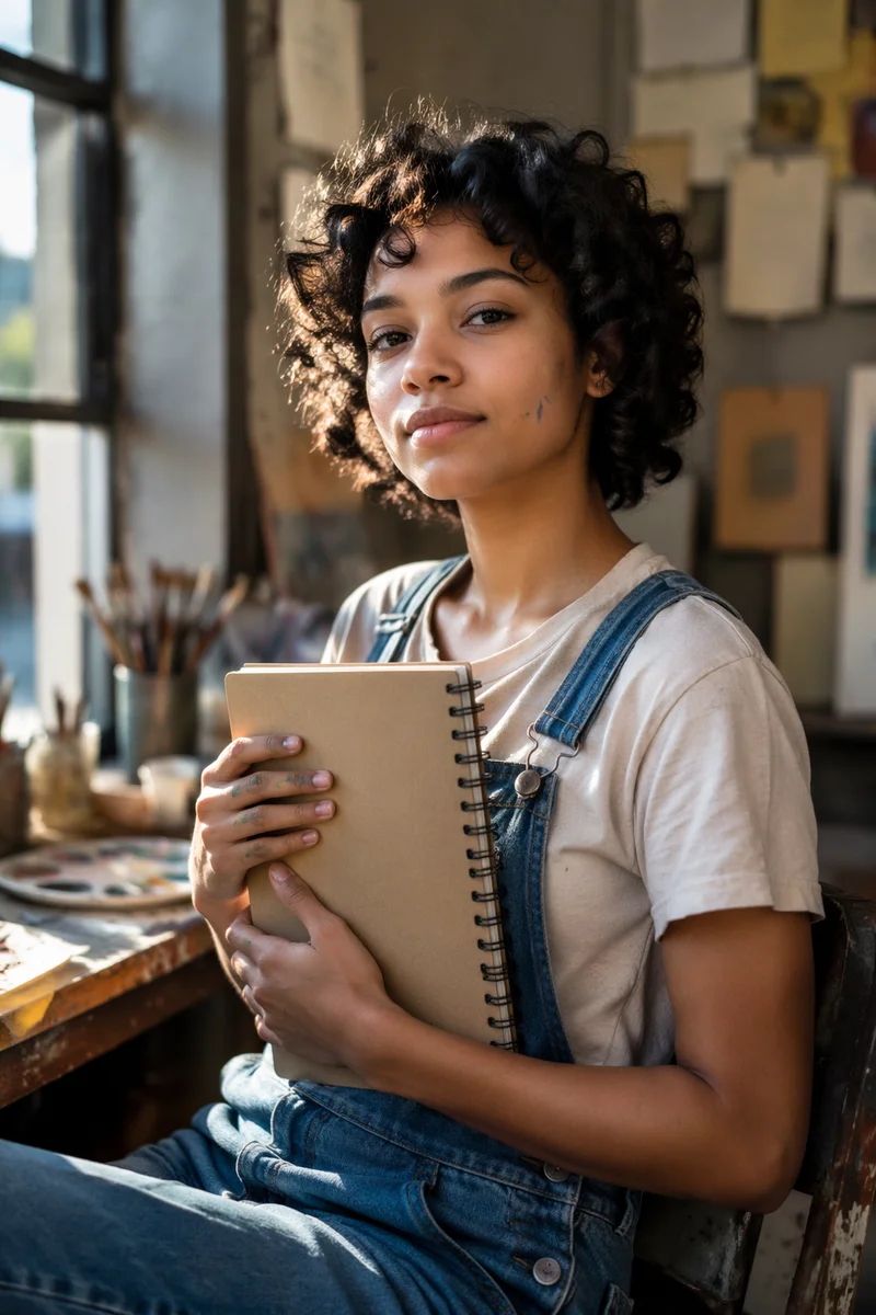 Biracial Teenage Girl in Art Studio