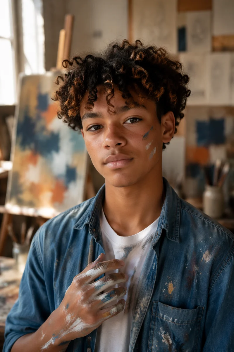 Biracial Teen Portrait in Artist Studio