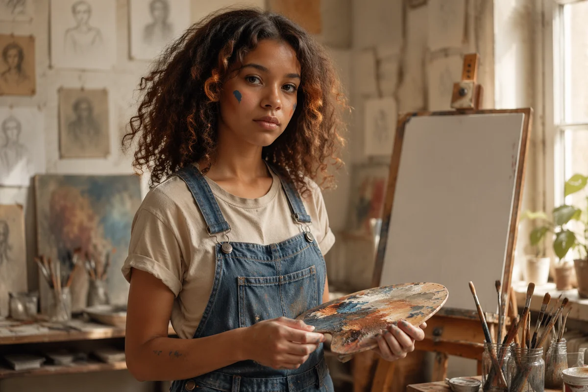 Thoughtful Teenage Artist in Sunlit Studio