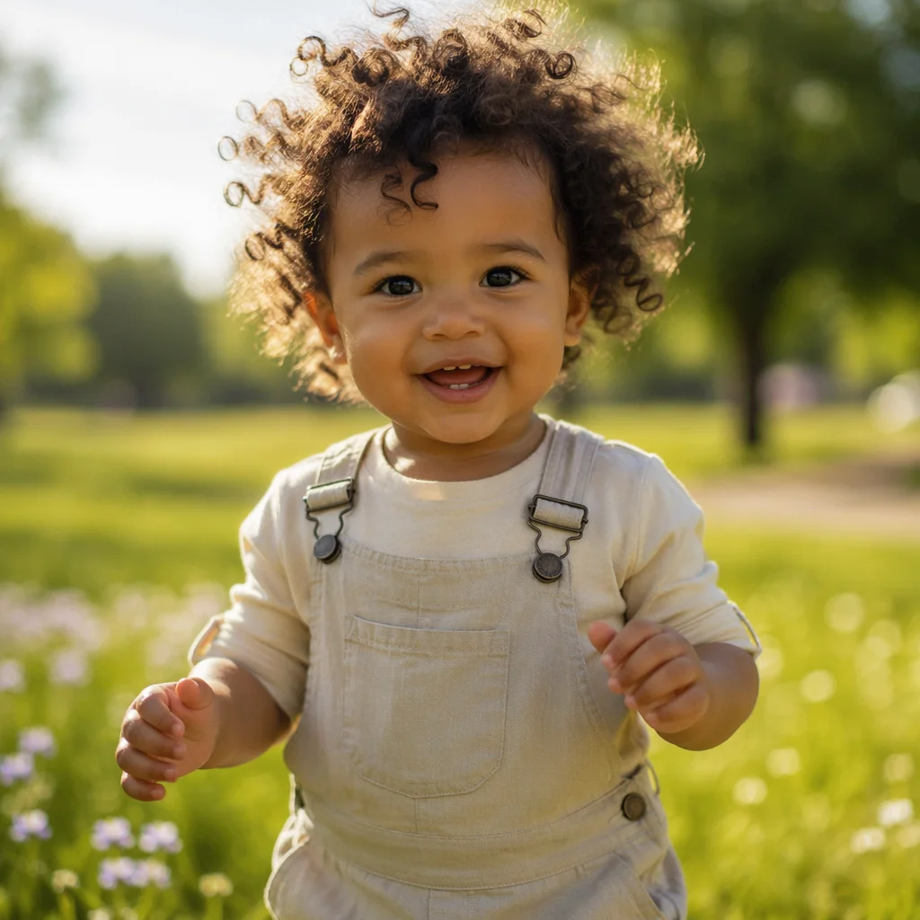 Cheerful Biracial Toddler in Sunny Park