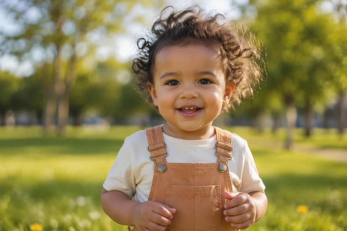 Cheerful Biracial Toddler in Sunny Park