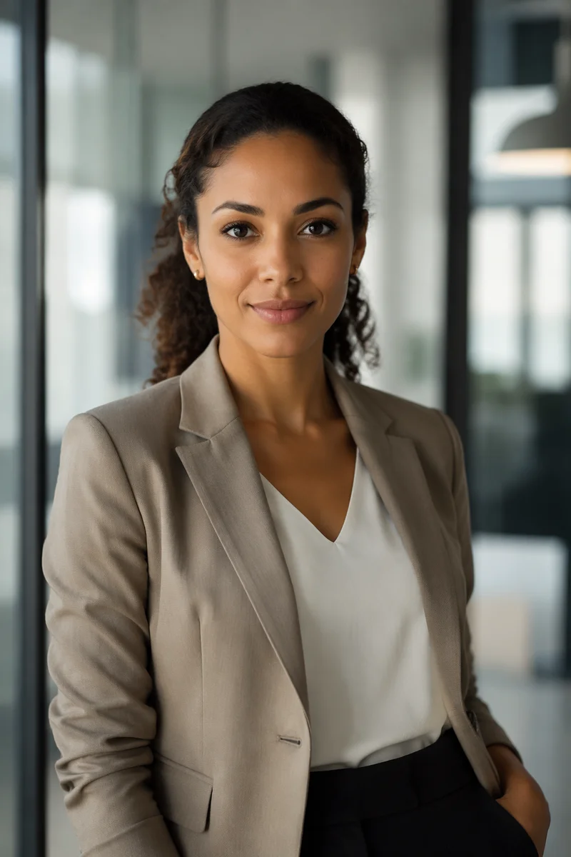 Confident Biracial Woman in Modern Office