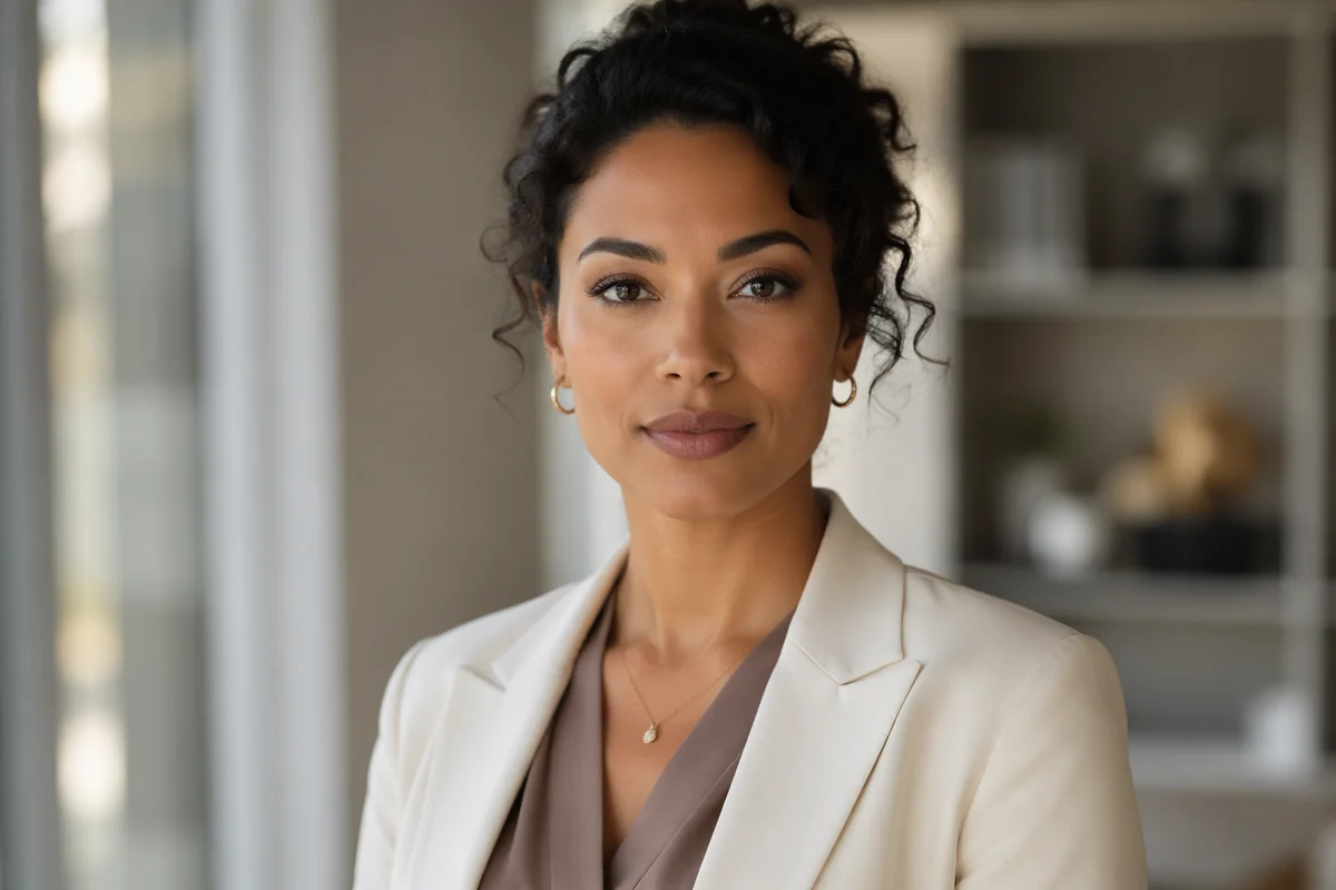 Confident Biracial Woman in Modern Office