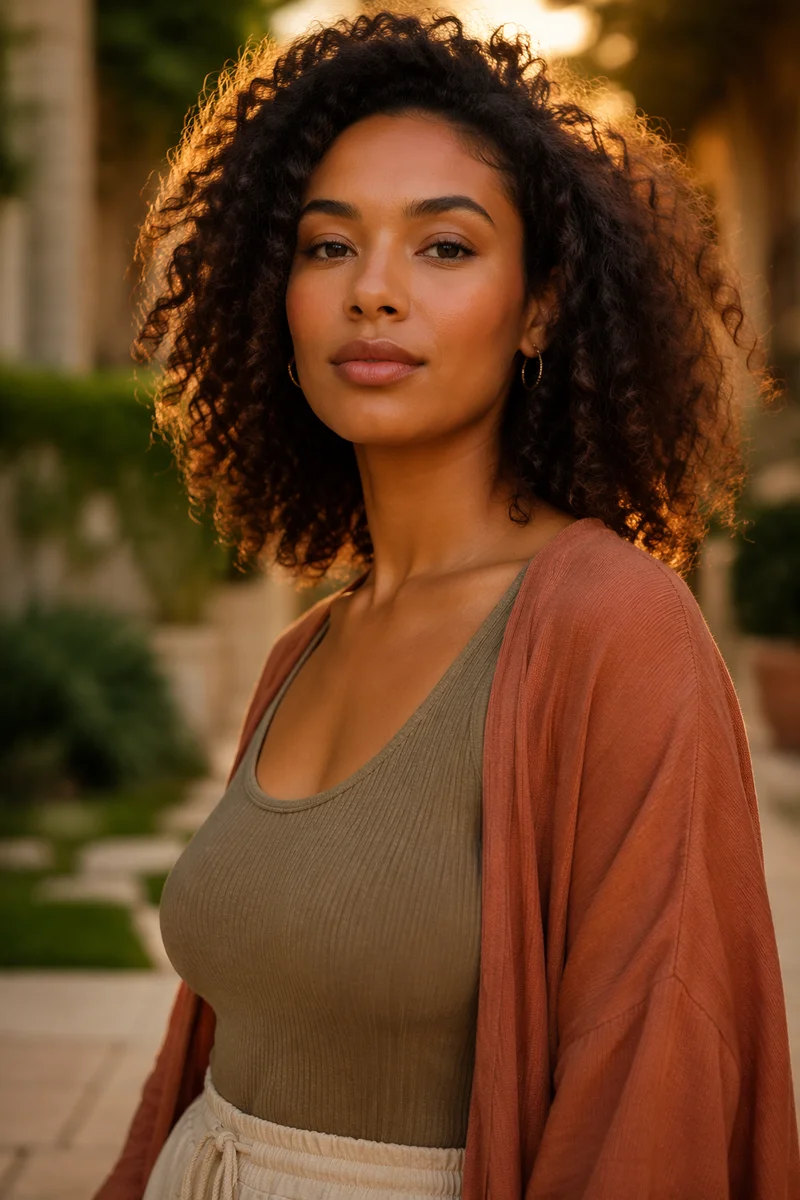 Confident Young Woman in Urban Garden