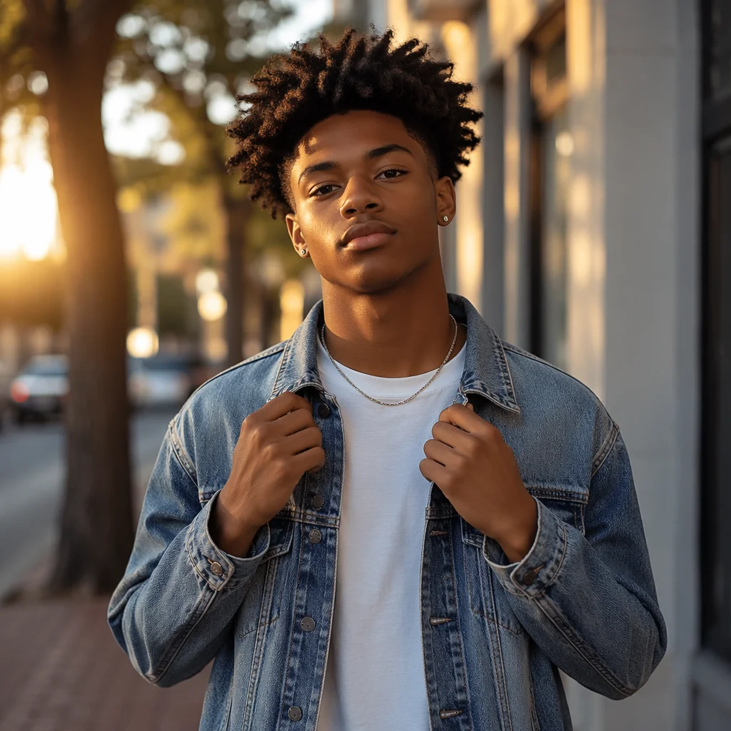 Confident Black Teen on City Sidewalk