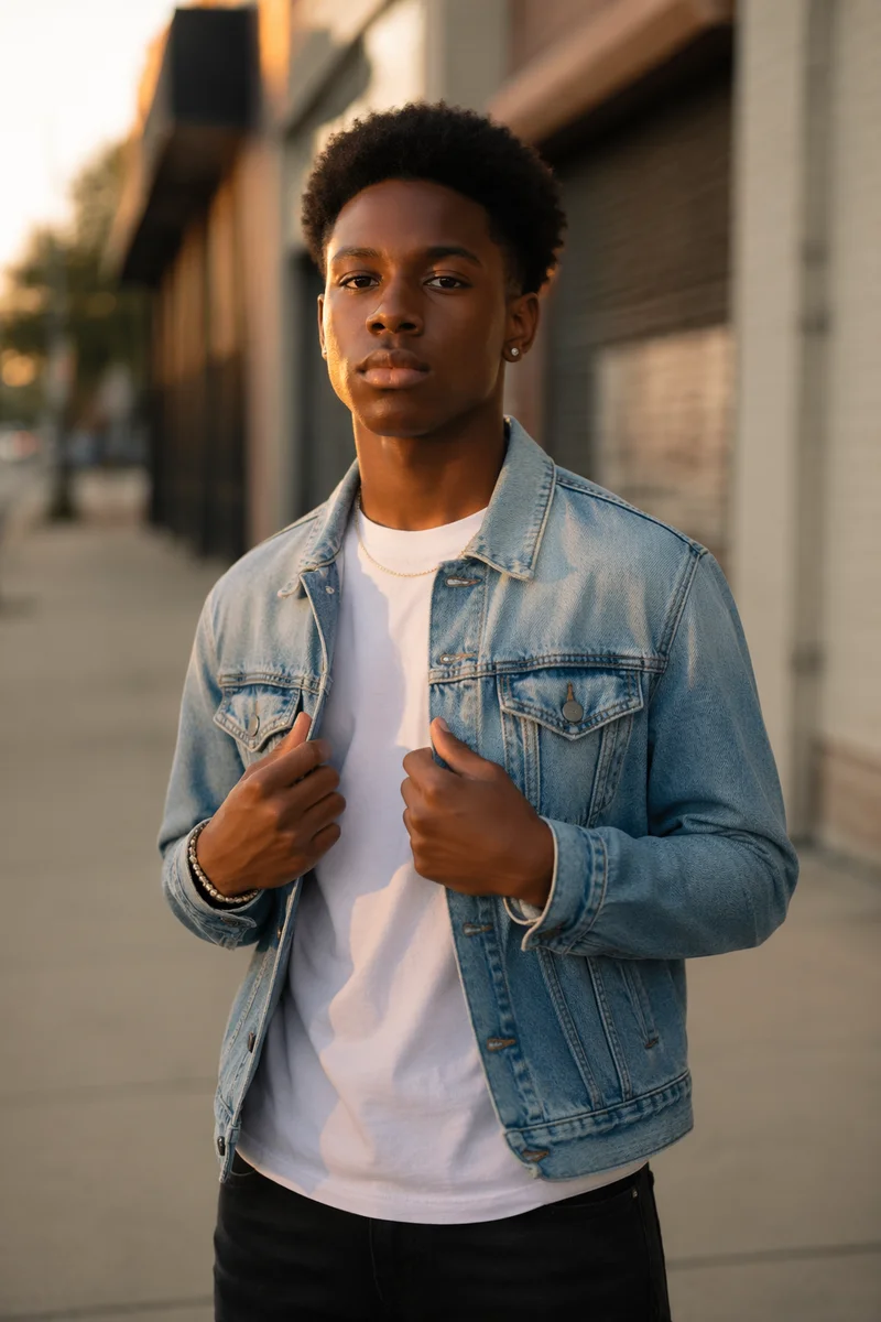 Confident Black Teen on City Sidewalk