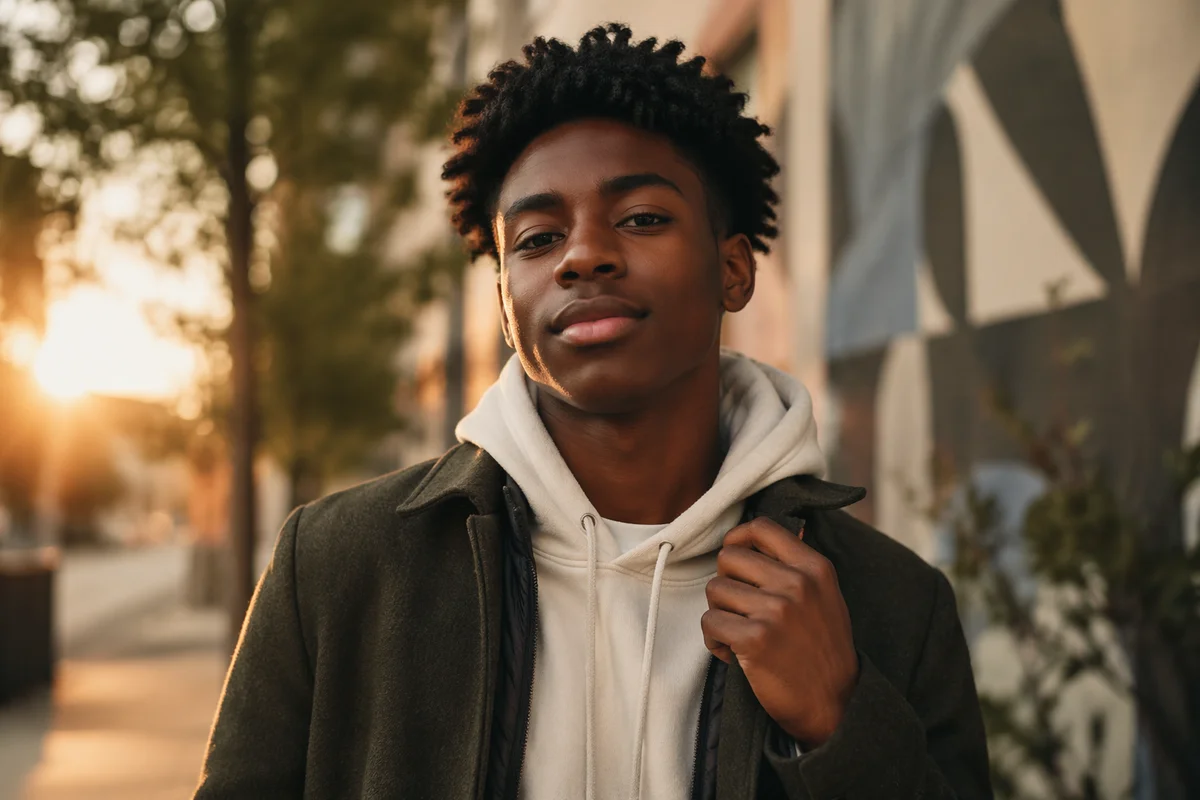 Confident Black Teen on City Sidewalk