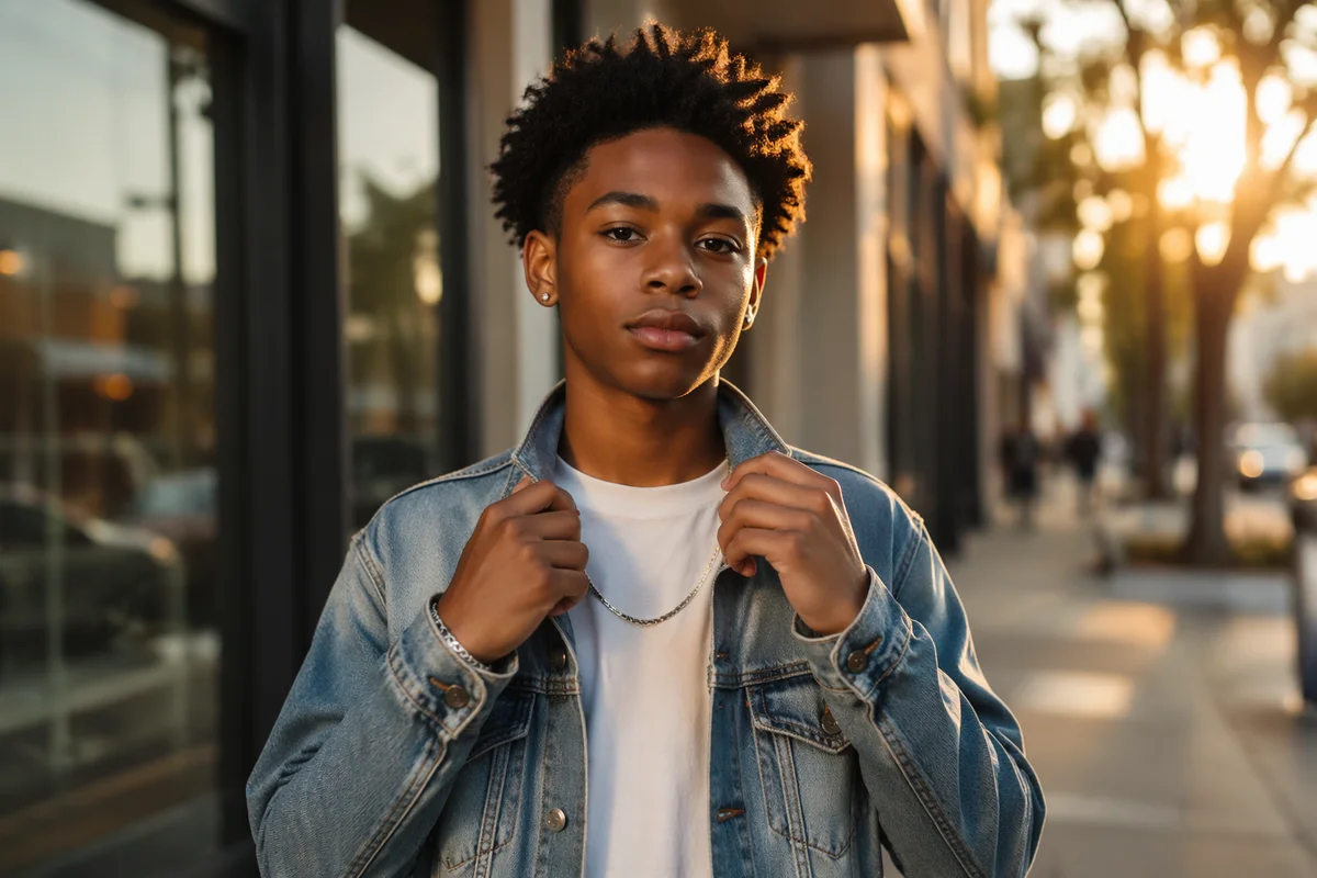 Confident Black Teen on City Sidewalk