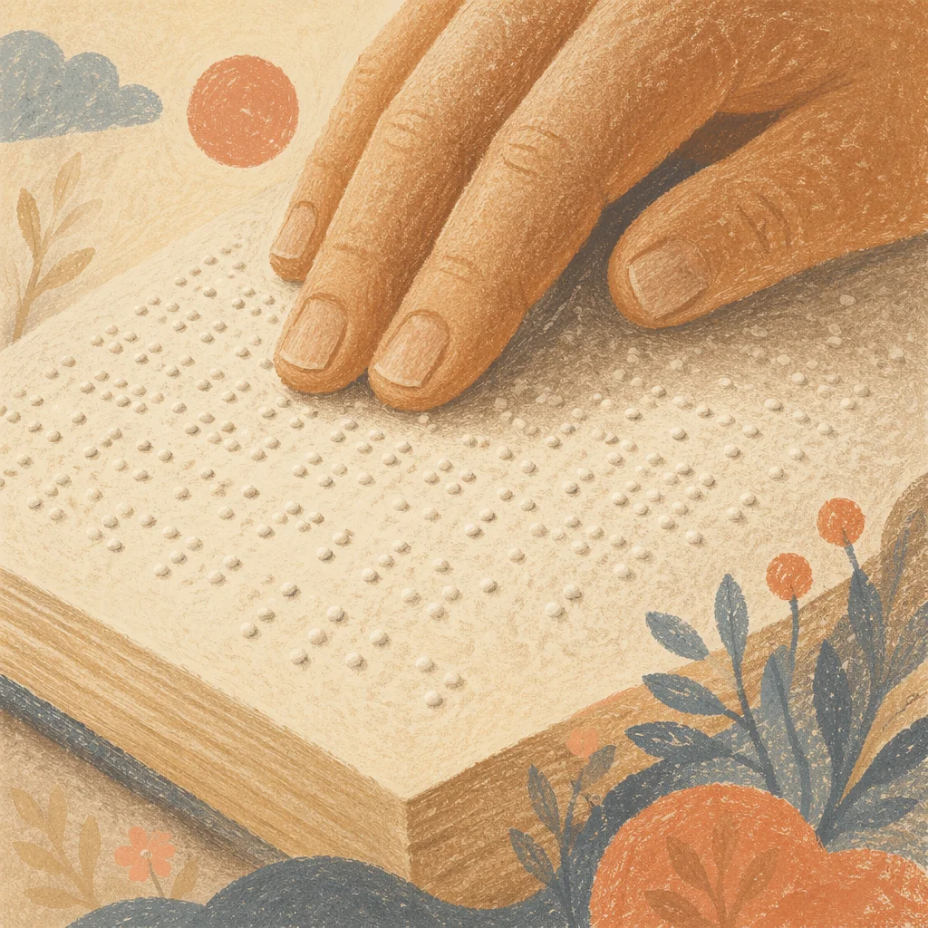 Hands Reading Braille Bible in Soft Light