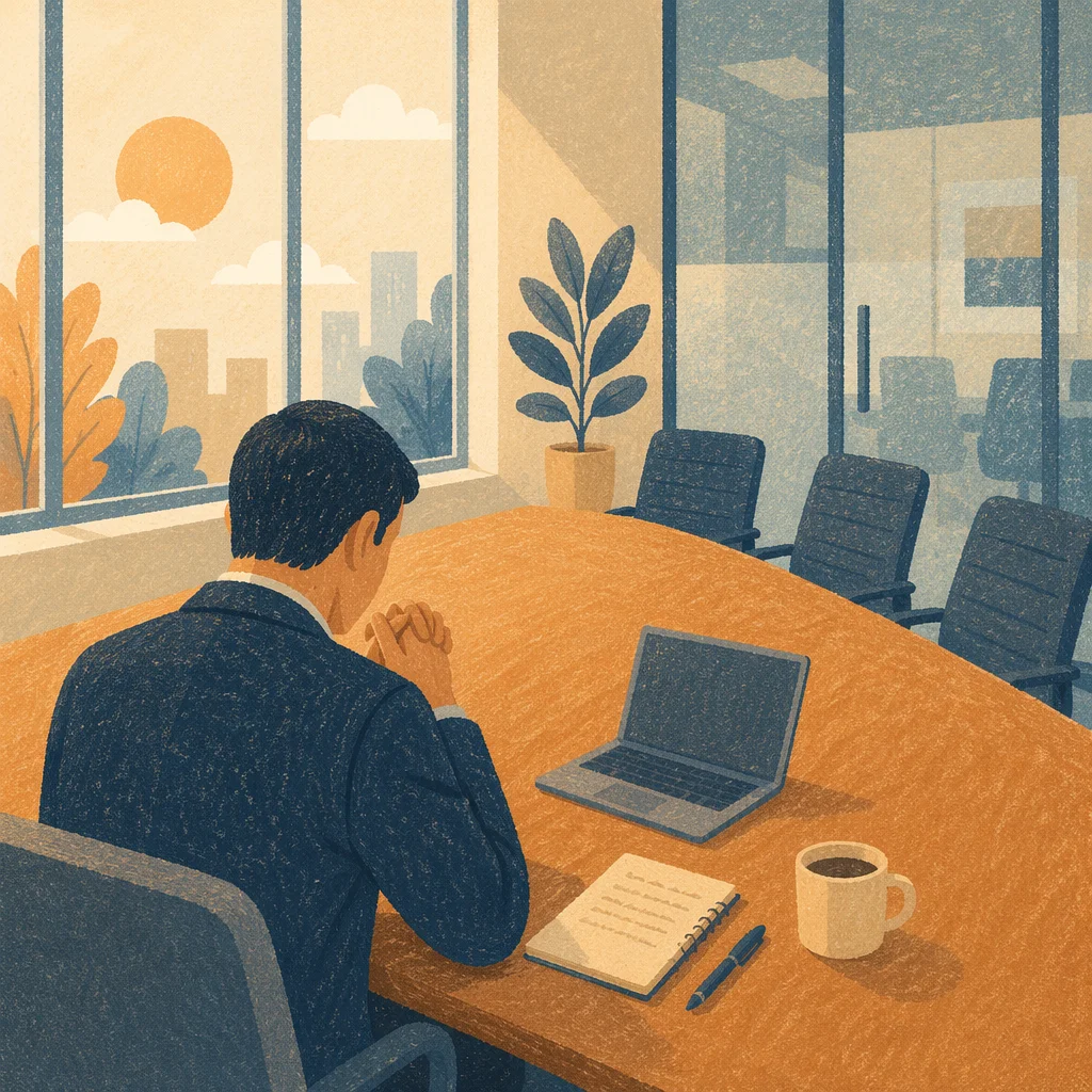 Business Person Praying Before Office Meeting