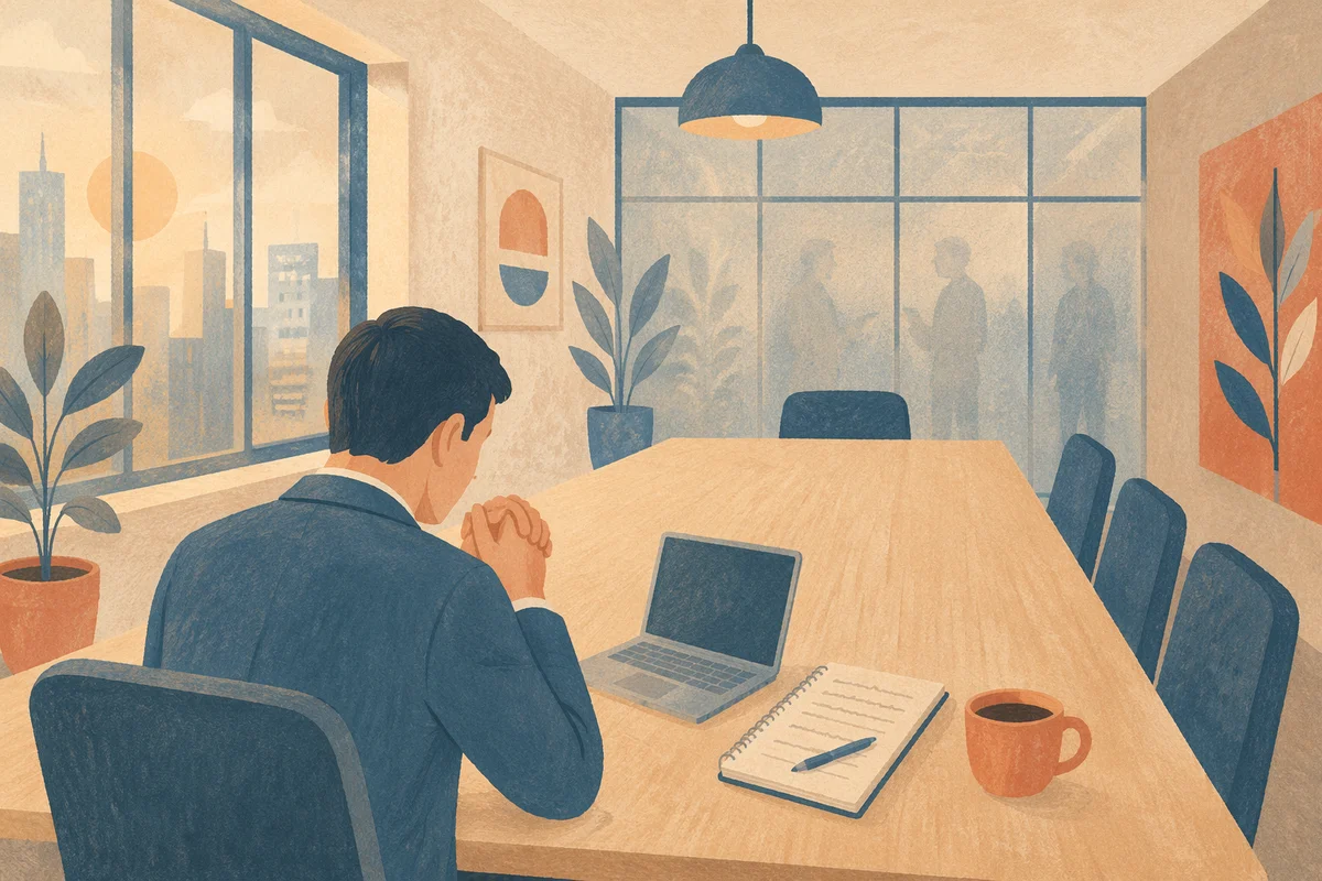 Business Person Praying Before Office Meeting