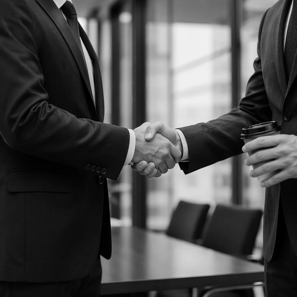 Professional Handshake in Modern Office Meeting