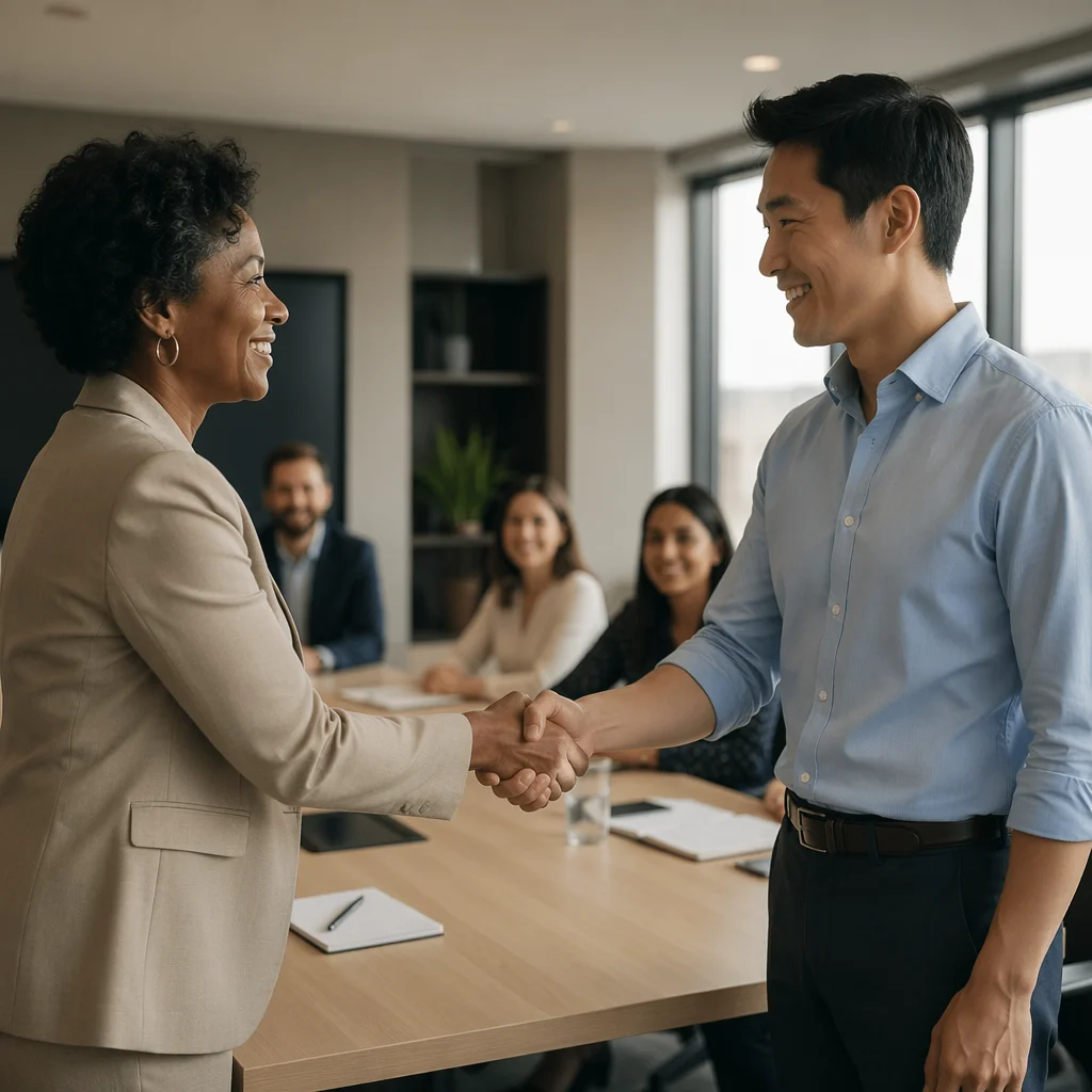 Business Handshake in Modern Meeting Room